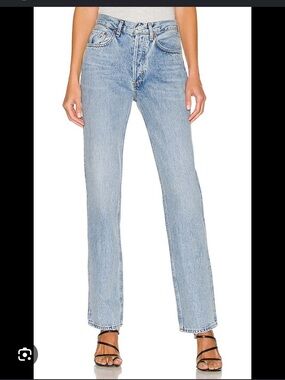 Agolde Straight-Leg High Rise Lana Jeans in Light Wash Blue Color Fiction 26